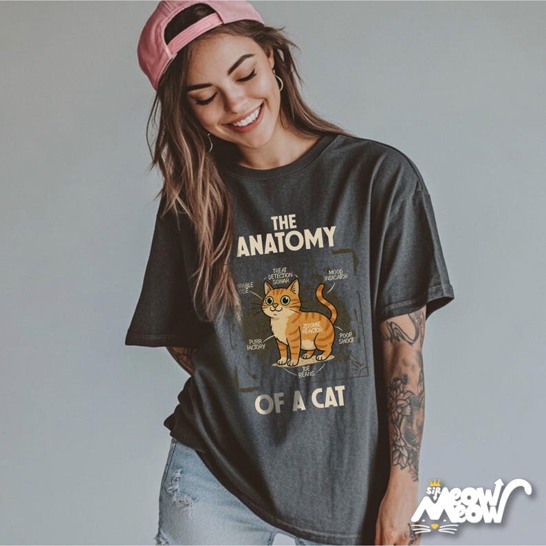 おもしろ猫の解剖学と快適な色彩のTシャツ：猫好きへのギフト Pepper