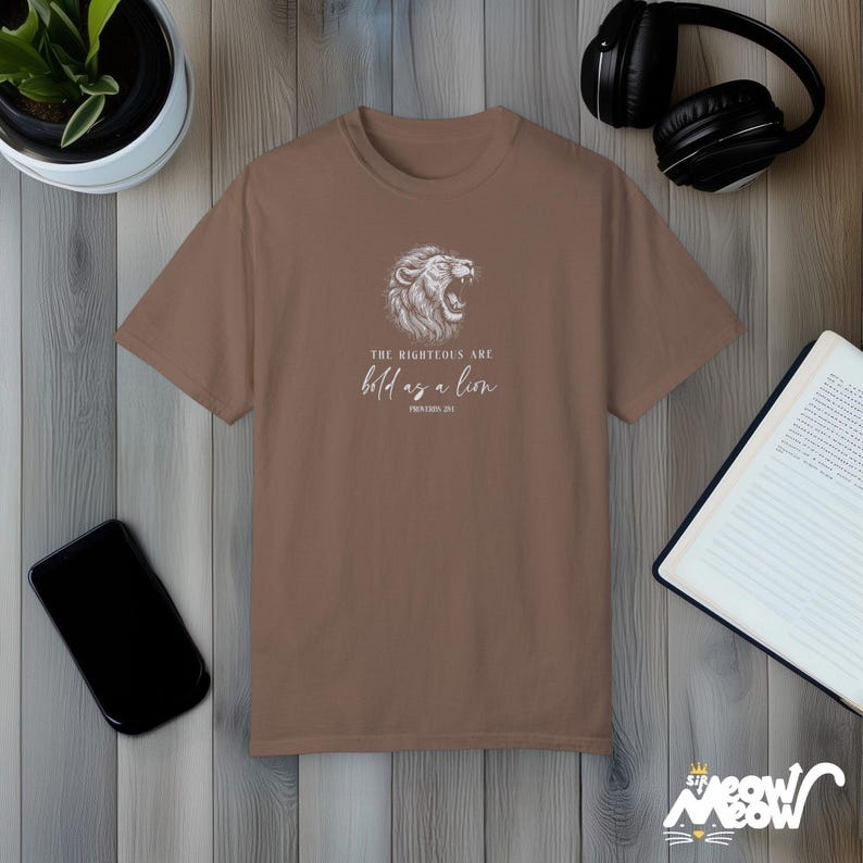 Bold as a Lion Shirt: Comfort Colors Christian Graphic Tee Espresso