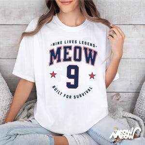 MEOW 9 Cat T-Shirt: Funny Comfort Colors Tee, Cat Lover Gift White