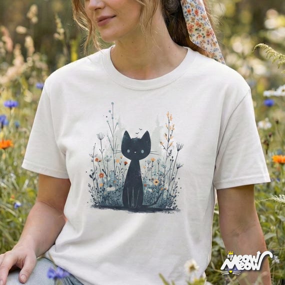 Floral Cat T-Shirt: Wildflower Nature-Inspired Unisex Tee