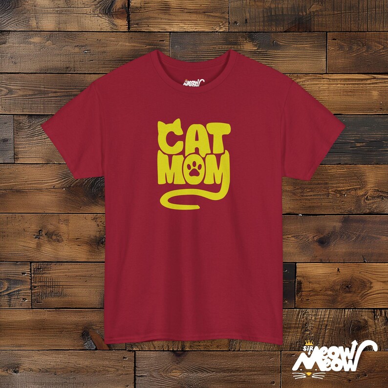 Neon Cat Mom T-Shirt: Retro Bubble Letter Design Cardinal Red