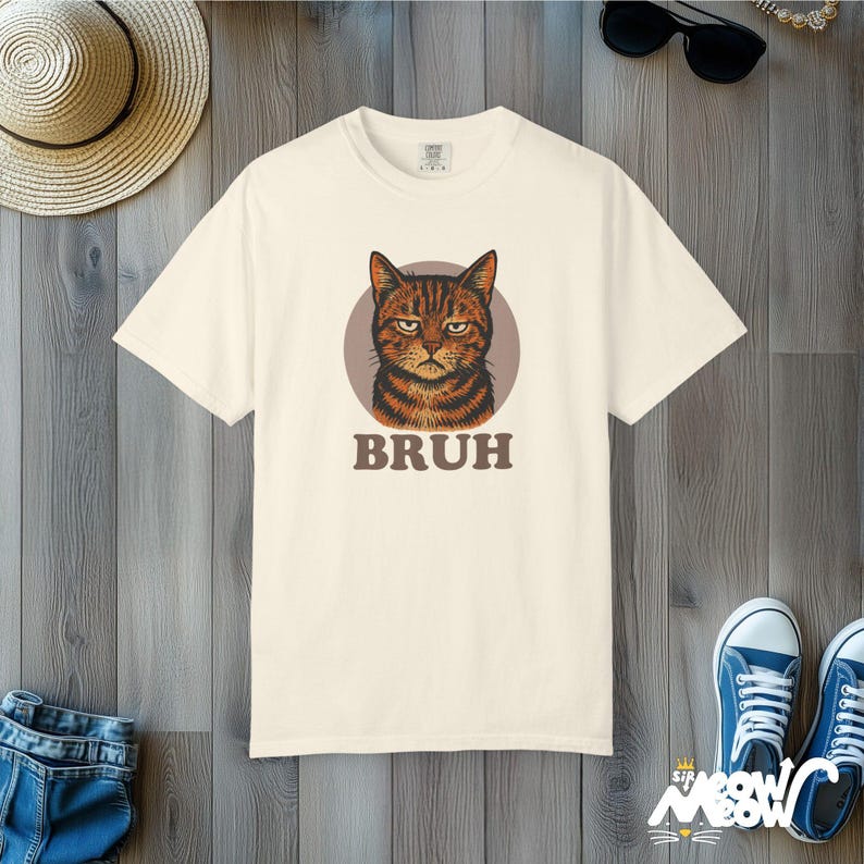 Bruh Cat Meme T-Shirt: Sarcastic Comfort Colors Tee Ivory