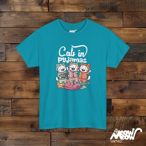 Cats in Pyjamas - Adorable Sleepover Design Unisex T-shirt Tropical Blue