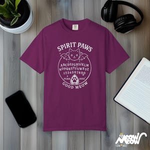 Cat Ouija Board Comfort Colors T-Shirt, Witchy Halloween Tee Boysenberry