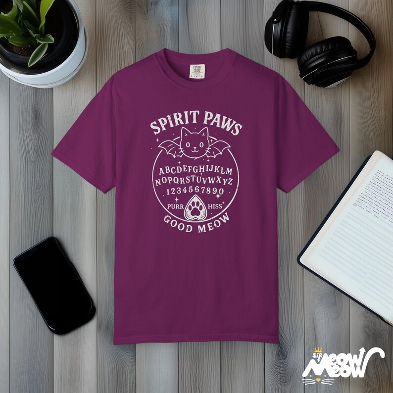 Cat Ouija Board Comfort Colors T-Shirt, Witchy Halloween Tee Boysenberry