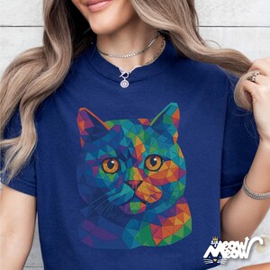 Geometric Cat Shirt: Abstract Rainbow Art Tee image 1