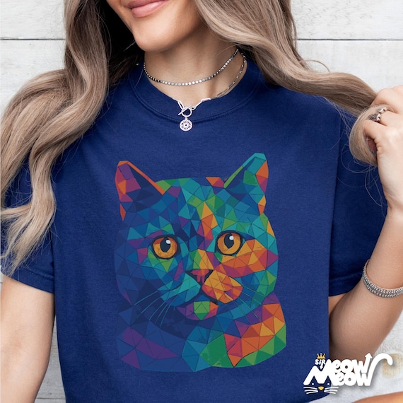 Geometric Cat Shirt: Abstract Rainbow Art Tee