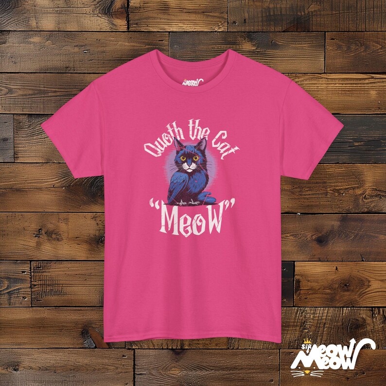 Quoth the Cat "Meow" - Gothic Raven Poe-Inspired Cat Design Unisex T-shirt Heliconia