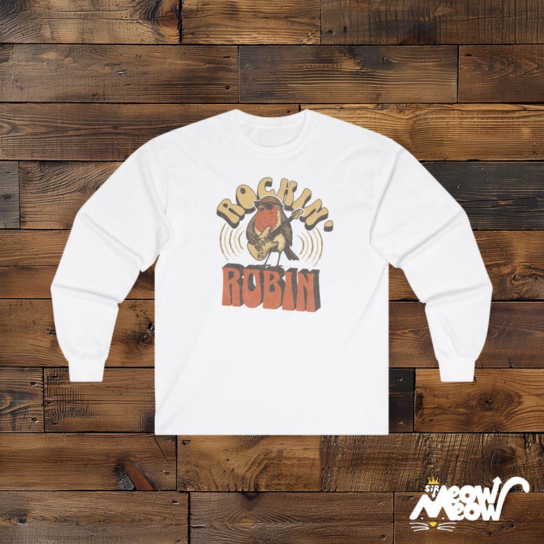 Rockin 'Robin Langarm-T-Shirt, Retro Musikliebhaber T-Shirt White