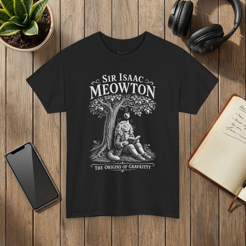 Sir Isaac Meowton Cat T-Shirt, Physics Teacher Gift, Newton Gravity Tee (Vintage Style) image 4