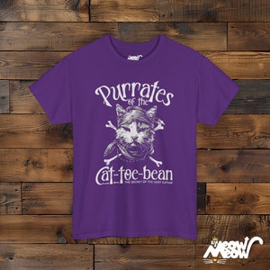 Cat Pirate T-Shirt: Purrates of the Cat-toe-bean Unisex Tee Purple