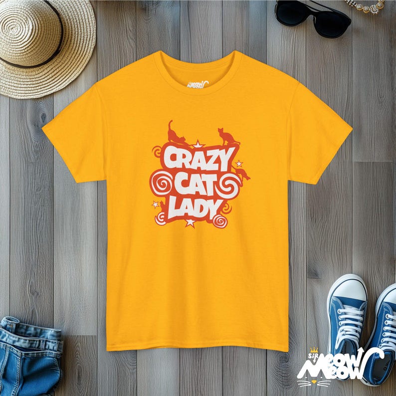 Crazy Cat Lady T-Shirt: Playful Kitty Silhouette, Cat Mom Gift Gold