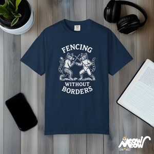 Comfort Colors Fencing Cat Shirt: Funny Vintage Fencer Tee True Navy