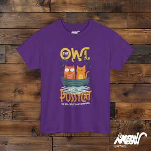 Owl and Pussycat T-Shirt, Story Lover Gift, Unisex Tee Purple