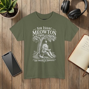 Sir Isaac Meowton Cat T-Shirt, Physics Teacher Gift, Newton Gravity Tee (Vintage Style) image 5