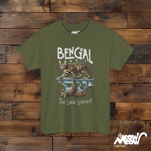Bengal Tiger Graphic T-Shirt: Wildlife Cotton Tee Military Green