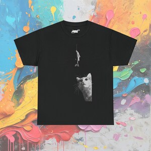 Curious Cat Fishing T-Shirt: Minimalist Cat Lover Unisex Tee Black