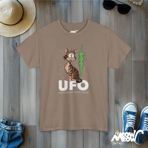 Funny Cat Graphic T-Shirt: UFO Unpleasant Feline Odor Tee Brown Savana