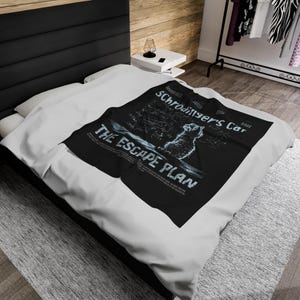 Schrödinger's Cat Plush Blanket: Science-Themed Velveteen Throw 50" × 60"