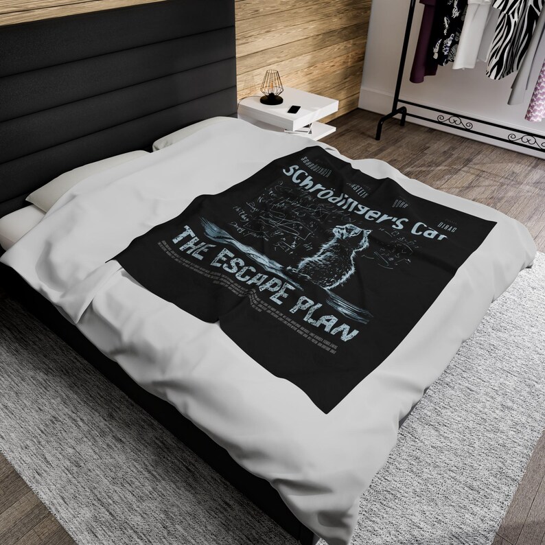 Schrödinger's Cat Plush Blanket: Science-Themed Velveteen Throw 50" × 60"