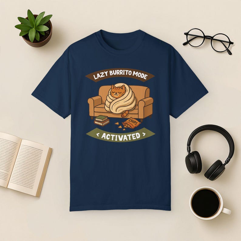 T-shirt Lazy Cat Burrito Comfort Colors - Cadeau amusant pour les amoureux des chats True Navy