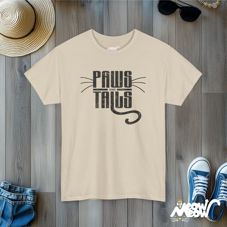 Cat Lover T-Shirt: Paws and Tails Graphic Tee, Feline Fan Gift Sand