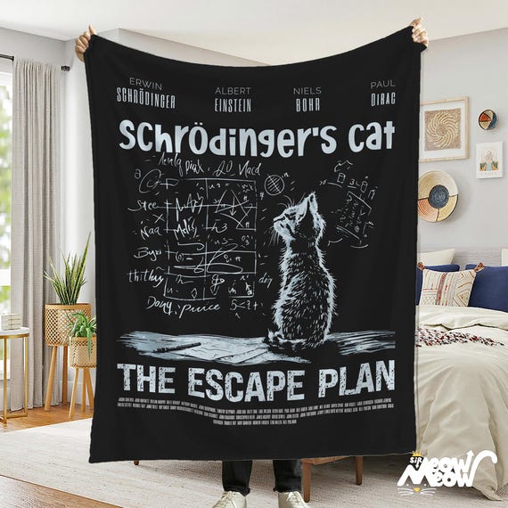 Schrödinger's Cat Plush Blanket: Science-Themed Velveteen Throw