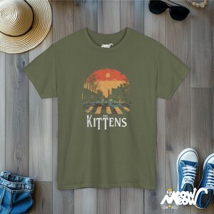 The Kittens Cat Band T-Shirt: Funny Beatles Parody Tee Military Green