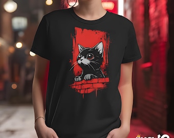 Camiseta Black Cat Grunge: estilo anime gótico, unisex