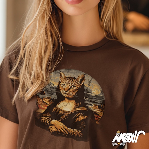 Mona Lisa Cat T-Shirt: Da Vinci Art Parody, Feline Lover Gift