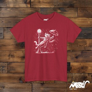 Rain-Singing Cat T-Shirt: Vintage Musical Cat Lover Gift Antique Cherry Red