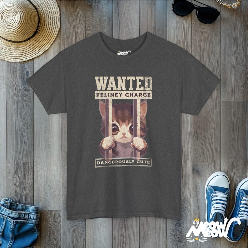Funny Cat T-Shirt | 'Feliney Charge' Kitten Tee Dark Heather