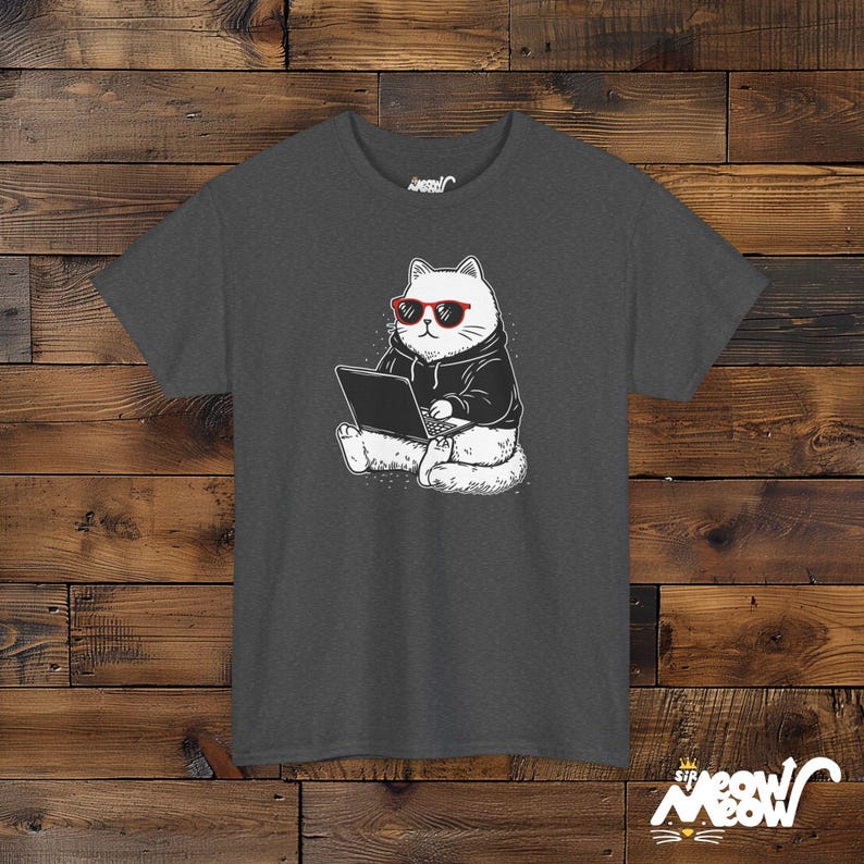 Programmer Cat Unisex T-Shirt: Coding Software Engineer Gift Dark Heather