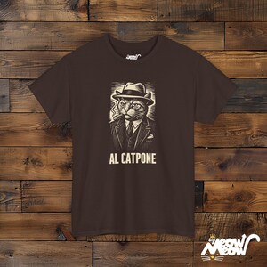 Al Catpone T-Shirt: Lustiges Gangster Katzen Grafik T-Shirt Dark Chocolate