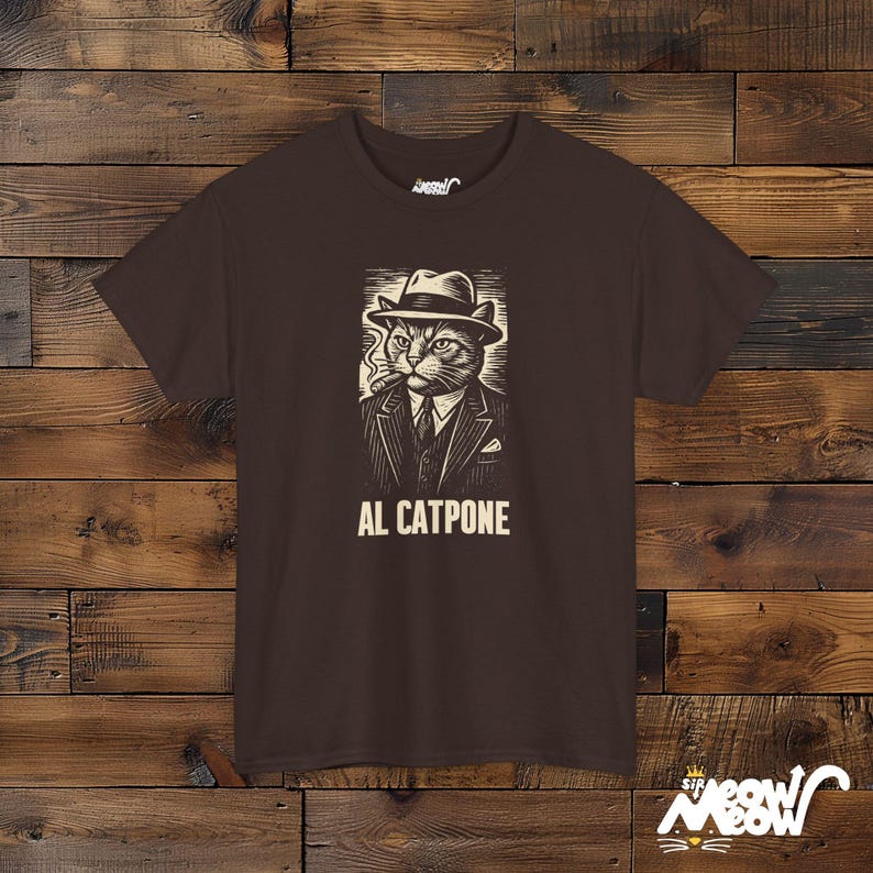 Al Catpone T-Shirt: Lustiges Gangster Katzen Grafik T-Shirt Dark Chocolate