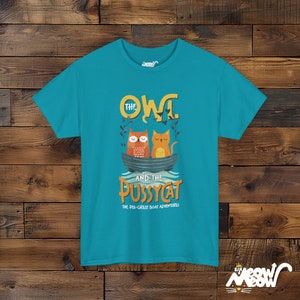 Owl and Pussycat T-Shirt, Story Lover Gift, Unisex Tee Tropical Blue