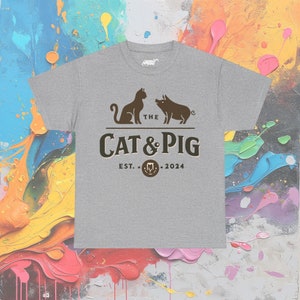 Schweinchen & Katze T-Shirt: Irish Pub Tierliebhaber Tee Sport Grey