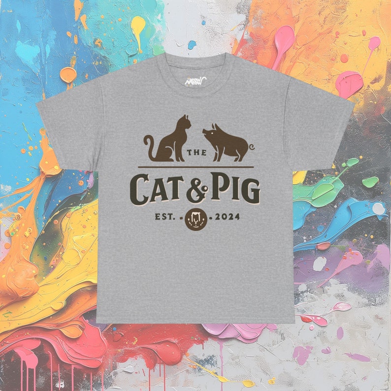 Schweinchen & Katze T-Shirt: Irish Pub Tierliebhaber Tee Sport Grey