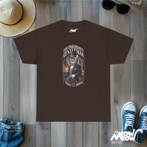 Aristocratic Cat T-Shirt: Retro Gentleman Feline Design Dark Chocolate