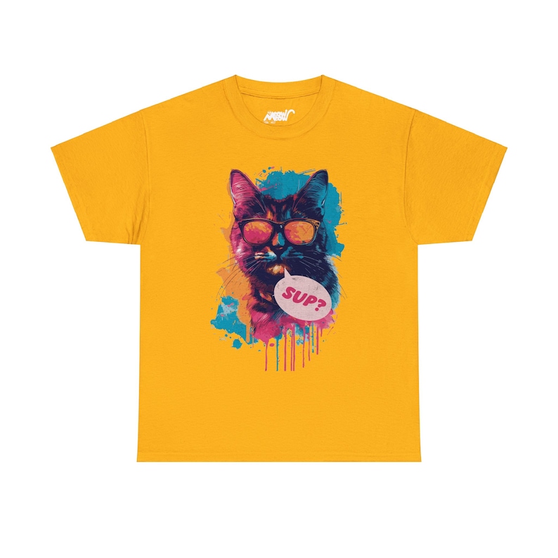 Graffiti Paint Drip Cat T-Shirt, Streetwear Style Gold