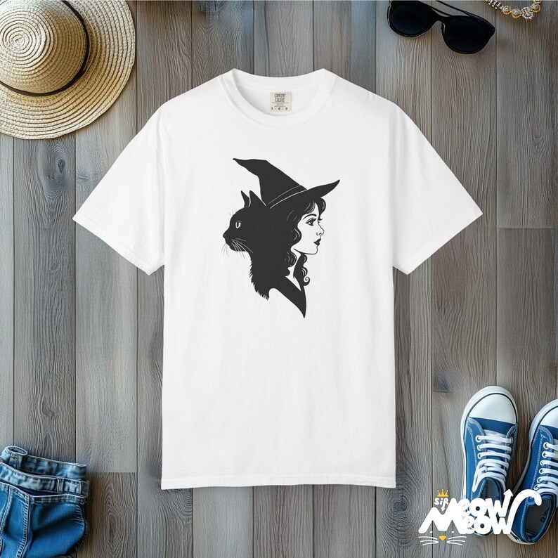 Witch & Black Cat T-Shirt: Gothic Comfort Colors Tee image 3