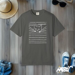 Comfort Colors Cat Blinds T-Shirt: Funny Mischief Tee Pepper