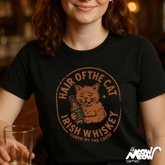 Irish Whiskey Cat Shirt, Funny Hangover Graphic Tee