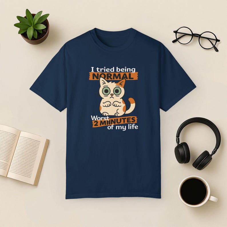 Funny Cat T-Shirt: Quirky Graphic Tee for Cat Lovers True Navy