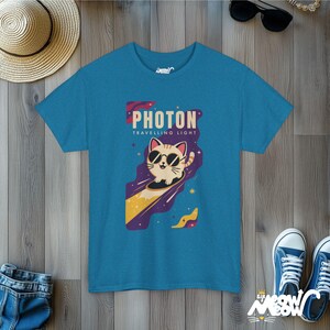 Space Cat T-Shirt, Fun Galaxy Kitty Tee Antique Sapphire