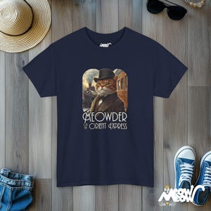 Meowder on the Orient Express Cat T-Shirt: Funny Detective Design Navy