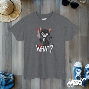 Psycho Kitten T-Shirt: Horror Cat Graphic Tee Graphite Heather