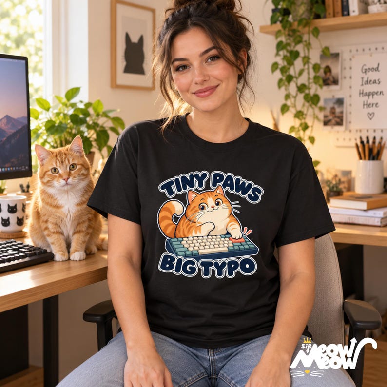Tiny Paws Big Typo Cat T-Shirt, Keyboard Cat, Gildan 5000 image 11