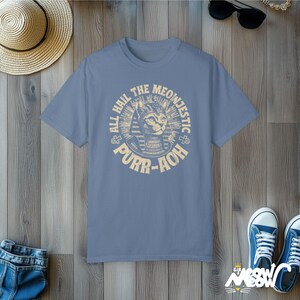 Pharaoh Cat T-Shirt: Comfort Colors Unisex Egyptian Cat Top Blue Jean