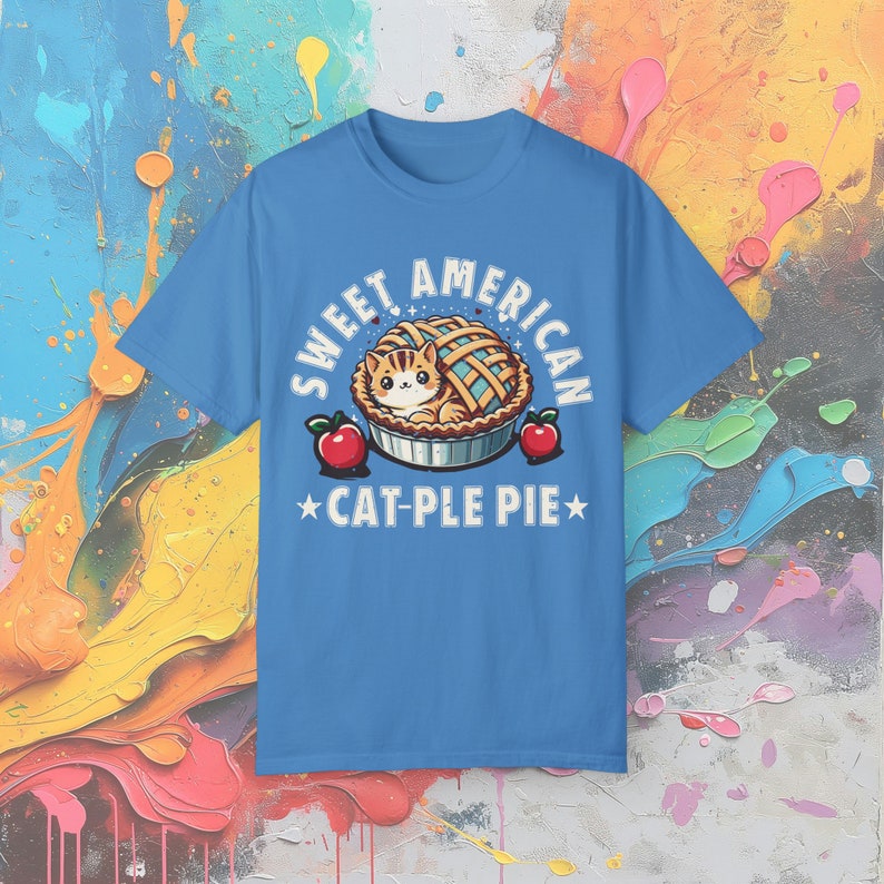 Comfort Colors Apple Pie Cat T-Shirt, Foodie Tee Royal Caribe
